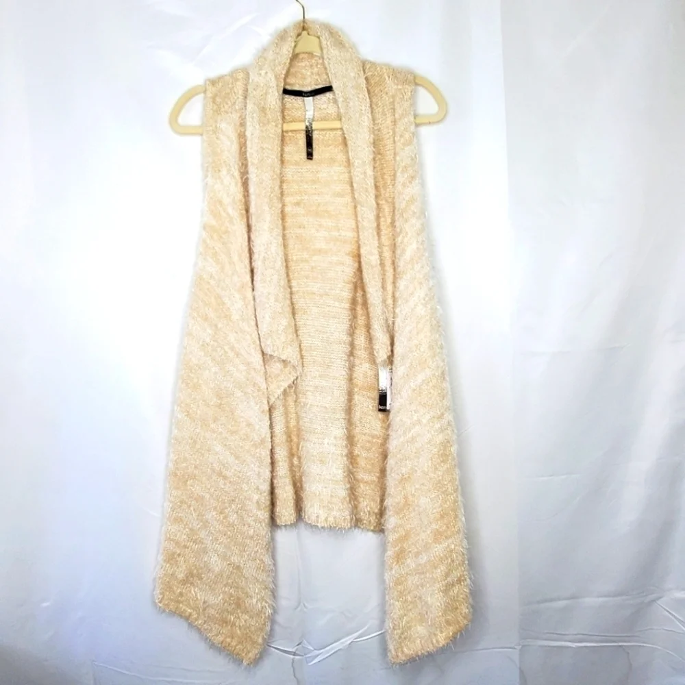 Kensie Fluffy Knit Sweater Vest XL Soft Sleeveless Neutral Eyelash Cardigan NEW‎
